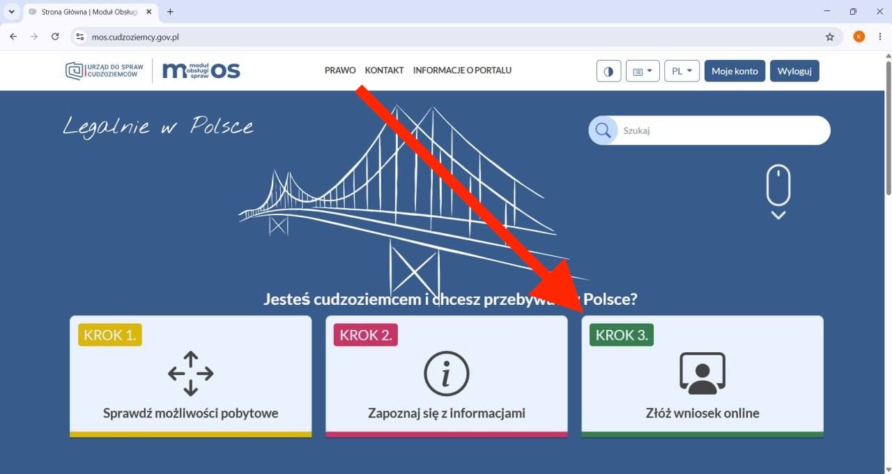 Головна MOS: натисніть «Złóż wniosek online»