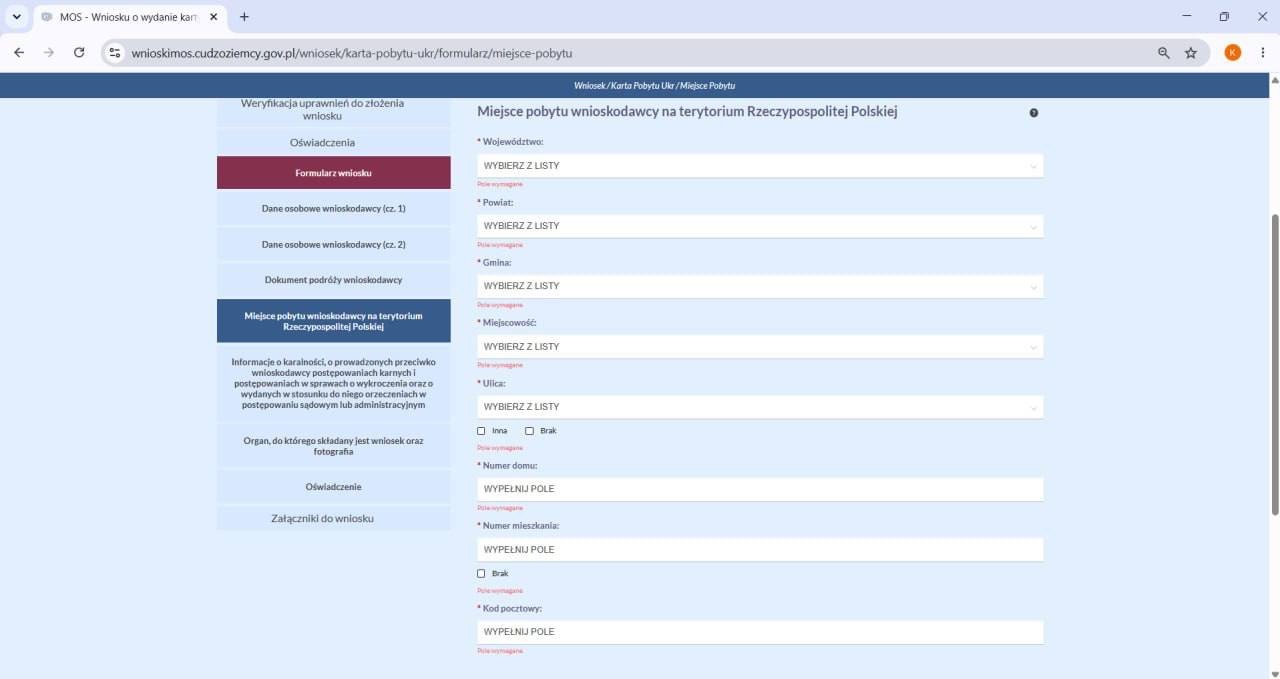 Miejsce pobytu: województwo, powiat, gmina, адреса